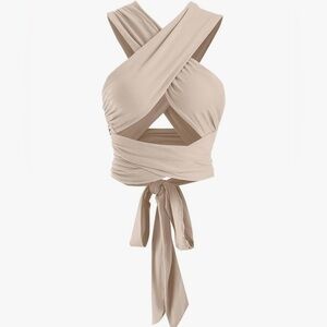 Beige Wrap tie sexy top